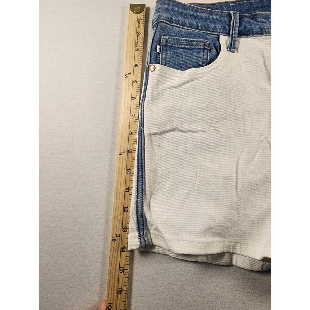 Judy Blue White Denim Shorts Womens L Colorblock Side Stripe 2 Tone Stretch Prep - Picture 3 of 9